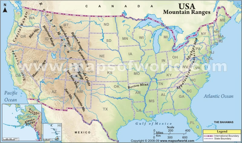 Etats Unis Montagne Carte