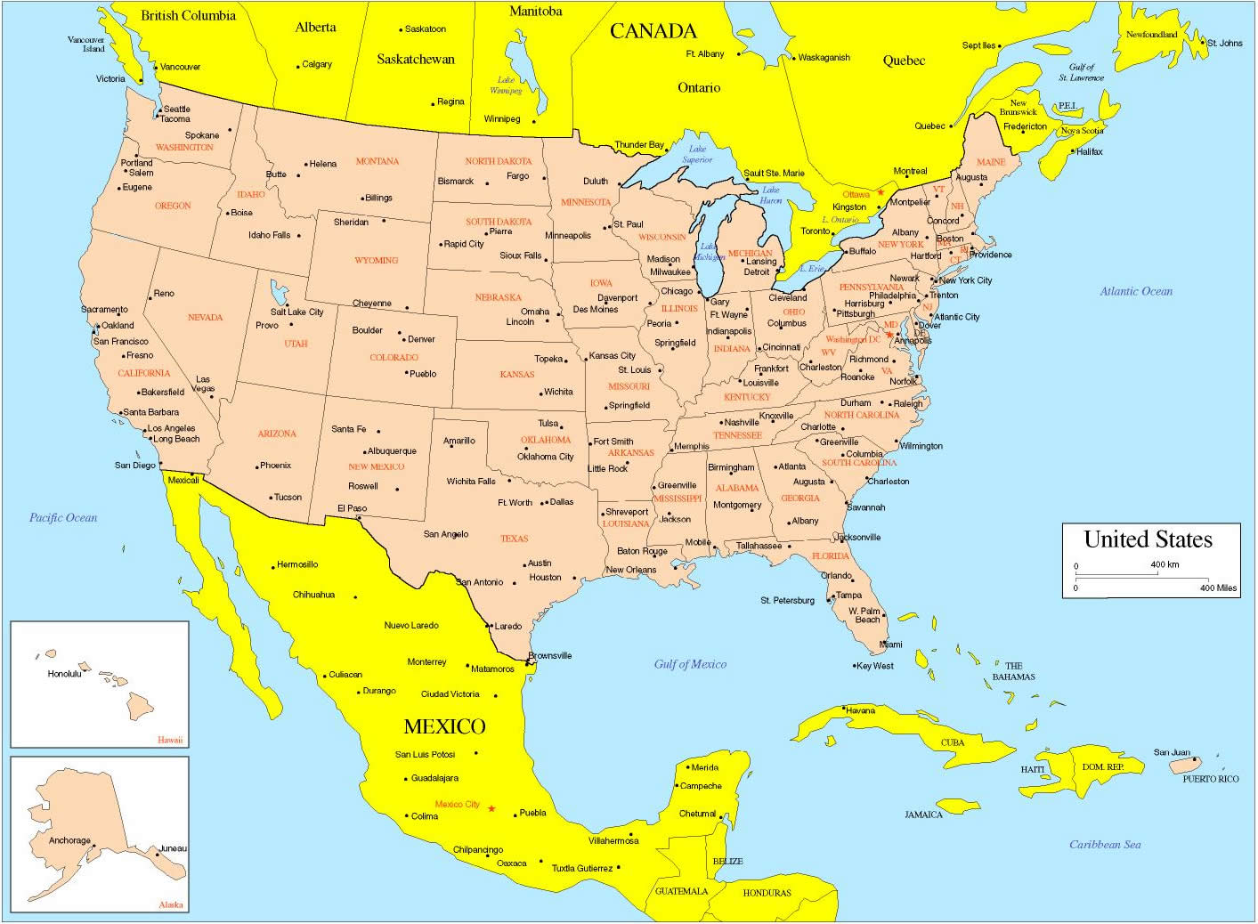 Major US Villes Carte