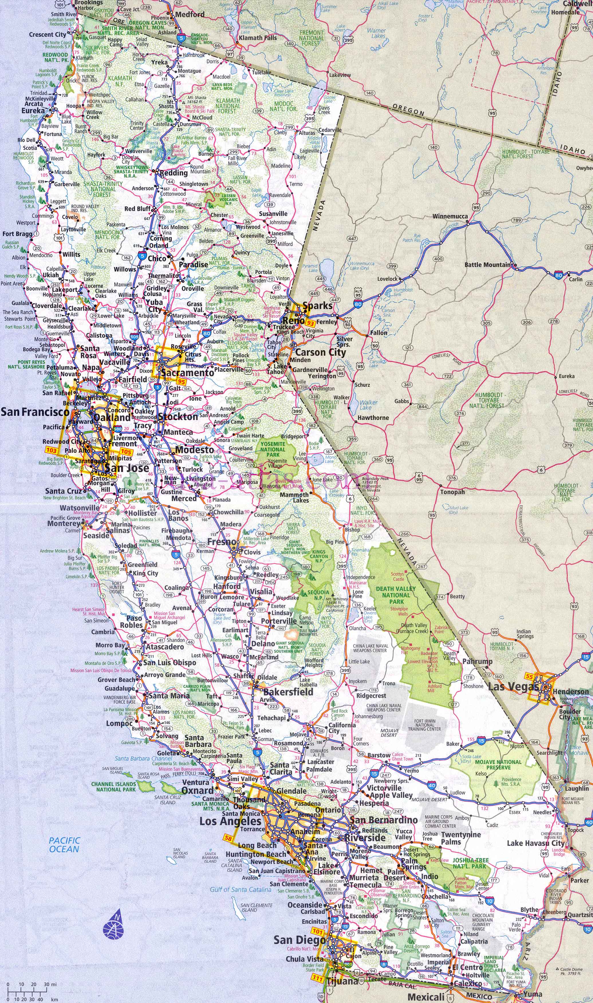 Carte des transports en commun de Californie