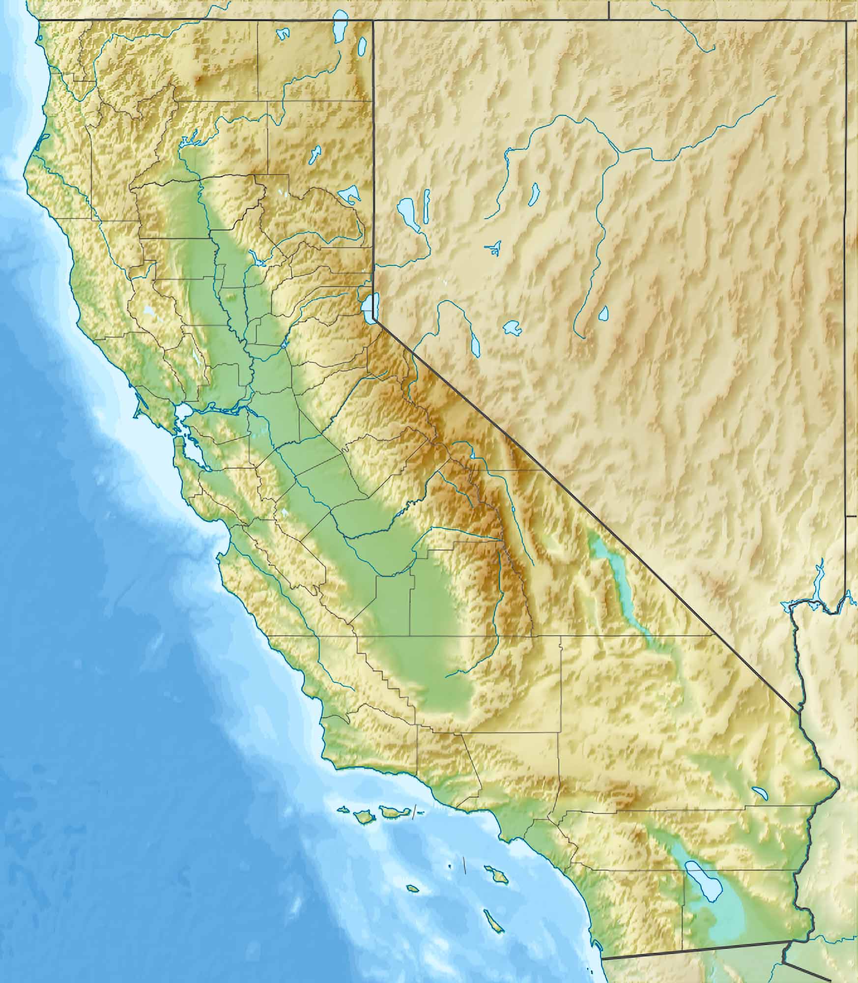 Carte du relief de la Californie