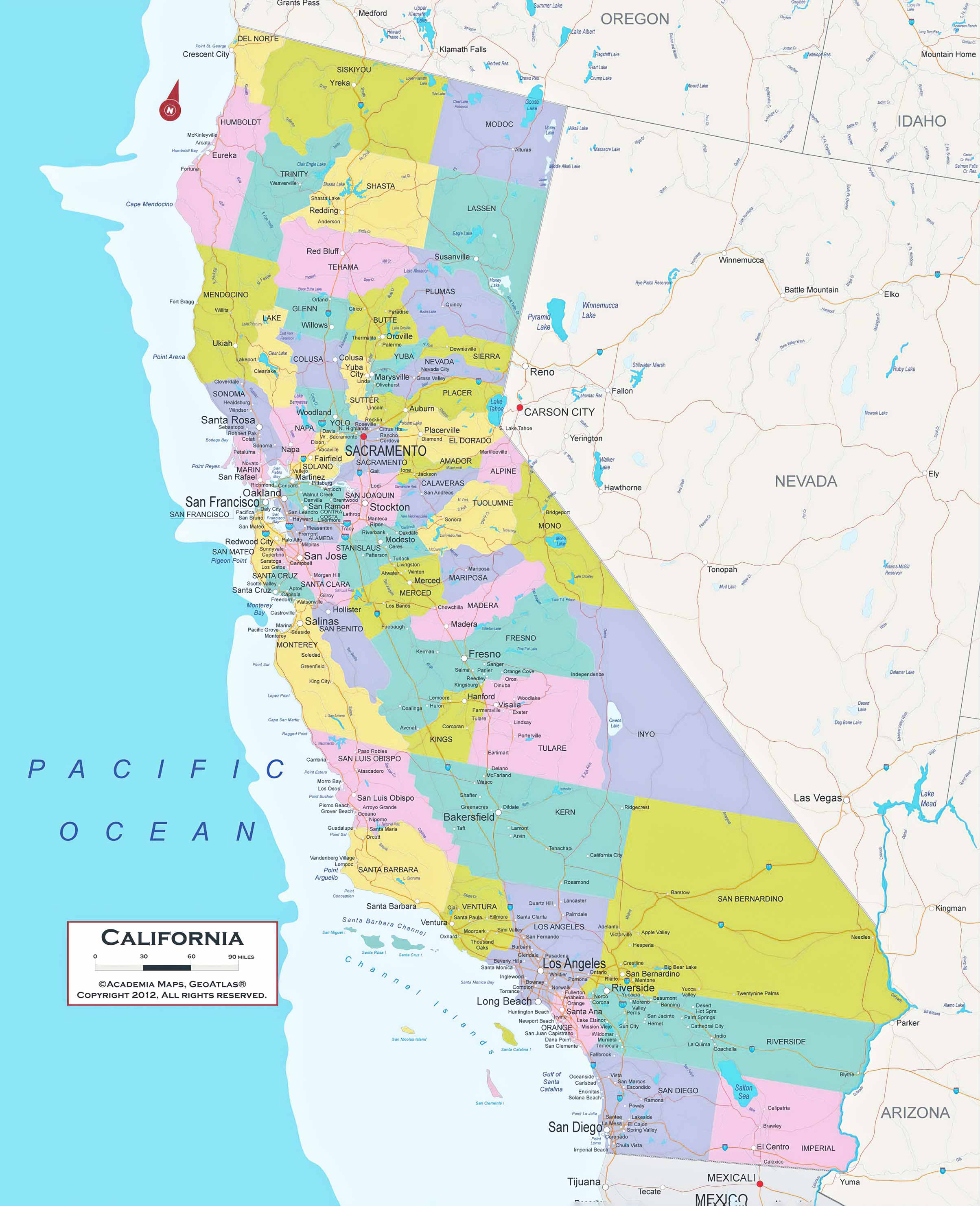 Carte politique de la Californie