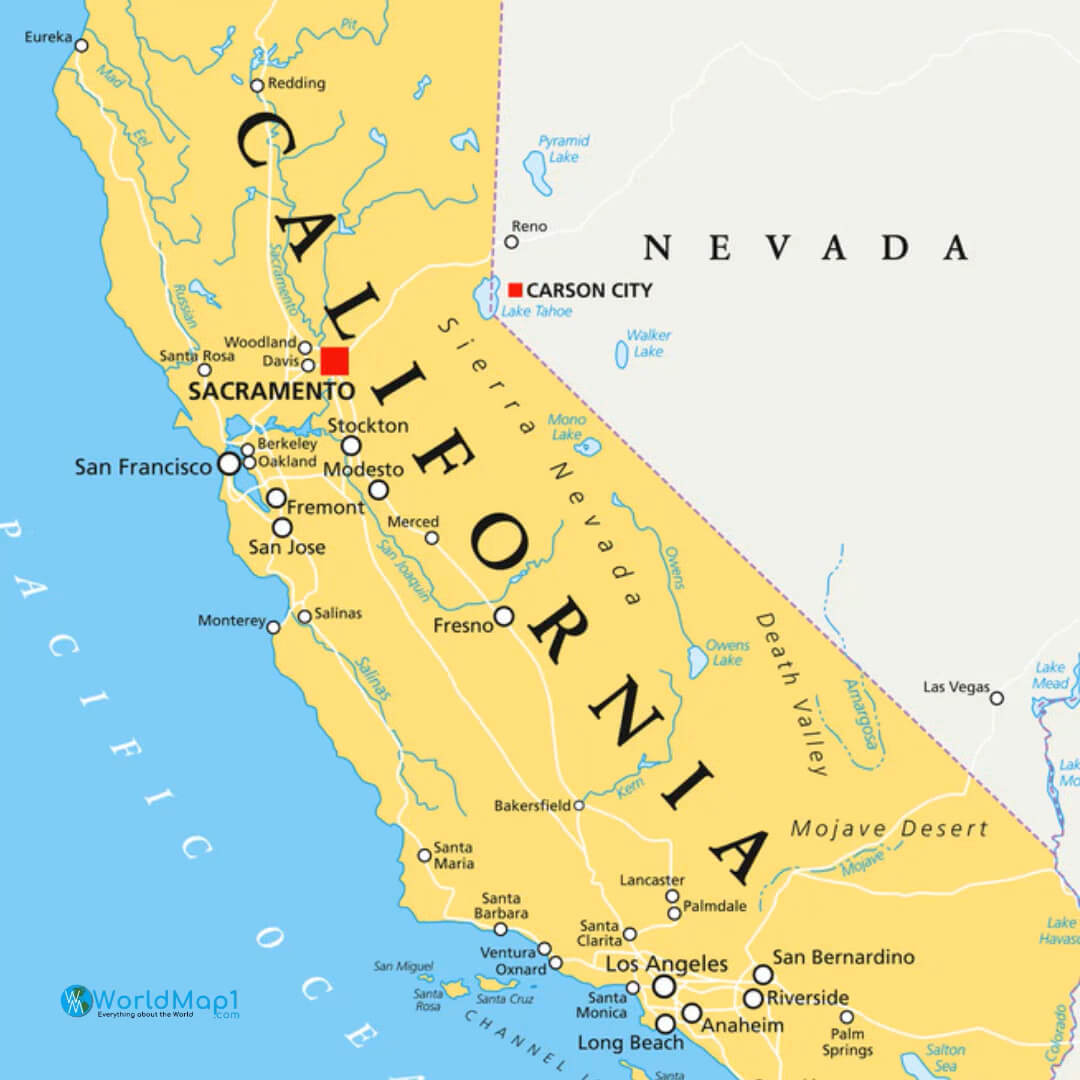 Carte imprimable gratuite de la Californie