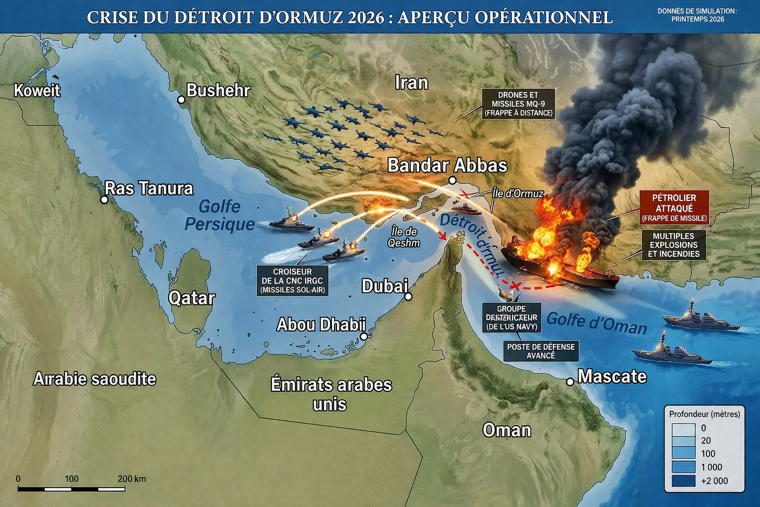 Crises globales dans le detroit d'ormuz.